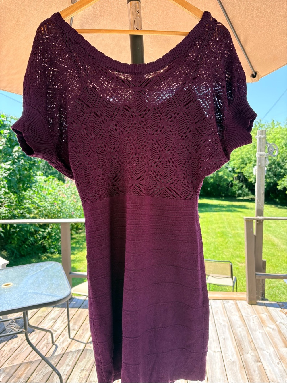 Knit Short-Sleeve Dress in Deep Plum